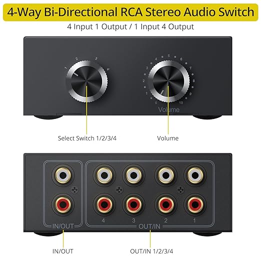 PROZOR RCA Switch 4 Way Bi-Directional RCA Splitter - Image 2