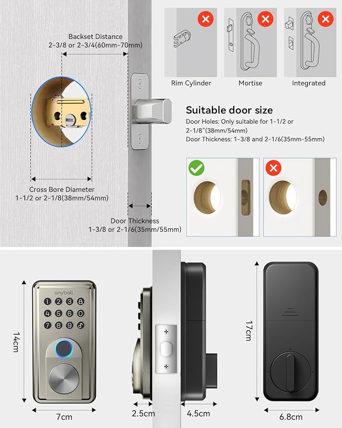 Smart Door Lock, Anybell Fingerprint Door Lock Keyless Entry - Image 7
