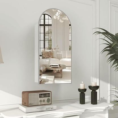 Silver Medicine Cabinet with Arched Mirror, Left or Right Opening, Mirrored - Image 8