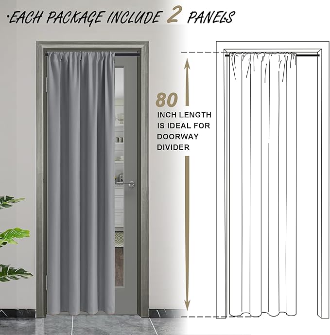 JIUZHEN Blackout Doorway Curtains 80 inch Length - Image 2