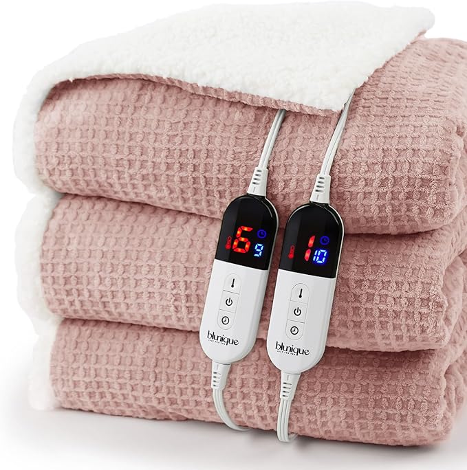 Heated Blanket Electric Blanket Queen Waffle, 84x90 Inches Dual Controllers by blunique