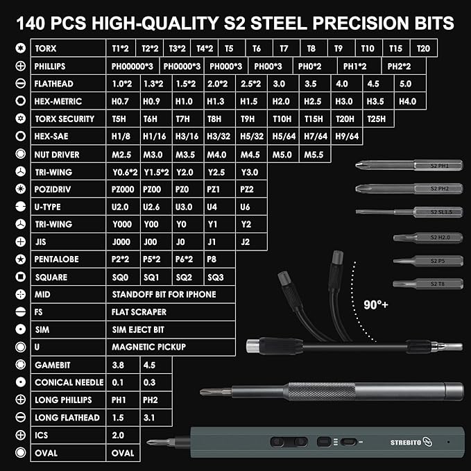 STREBITO Mini Electric Screwdriver Set 155 in 1 Small Electric Screwdriver - Image 5