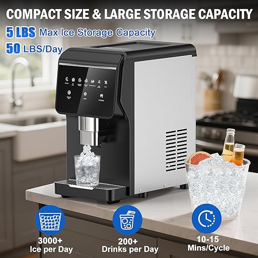 Nugget Ice Maker Countertop 50 LBS/Day, 5 LBS Ice Bin, Water Dispenser - Image 2