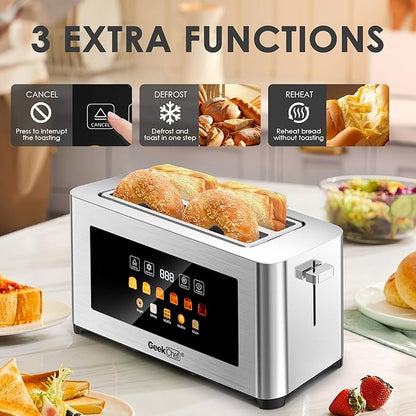 Geek Chef Long Slot Toaster 4 Slice, 1.5" Touch Screen Extra Wide Slots - Image 4