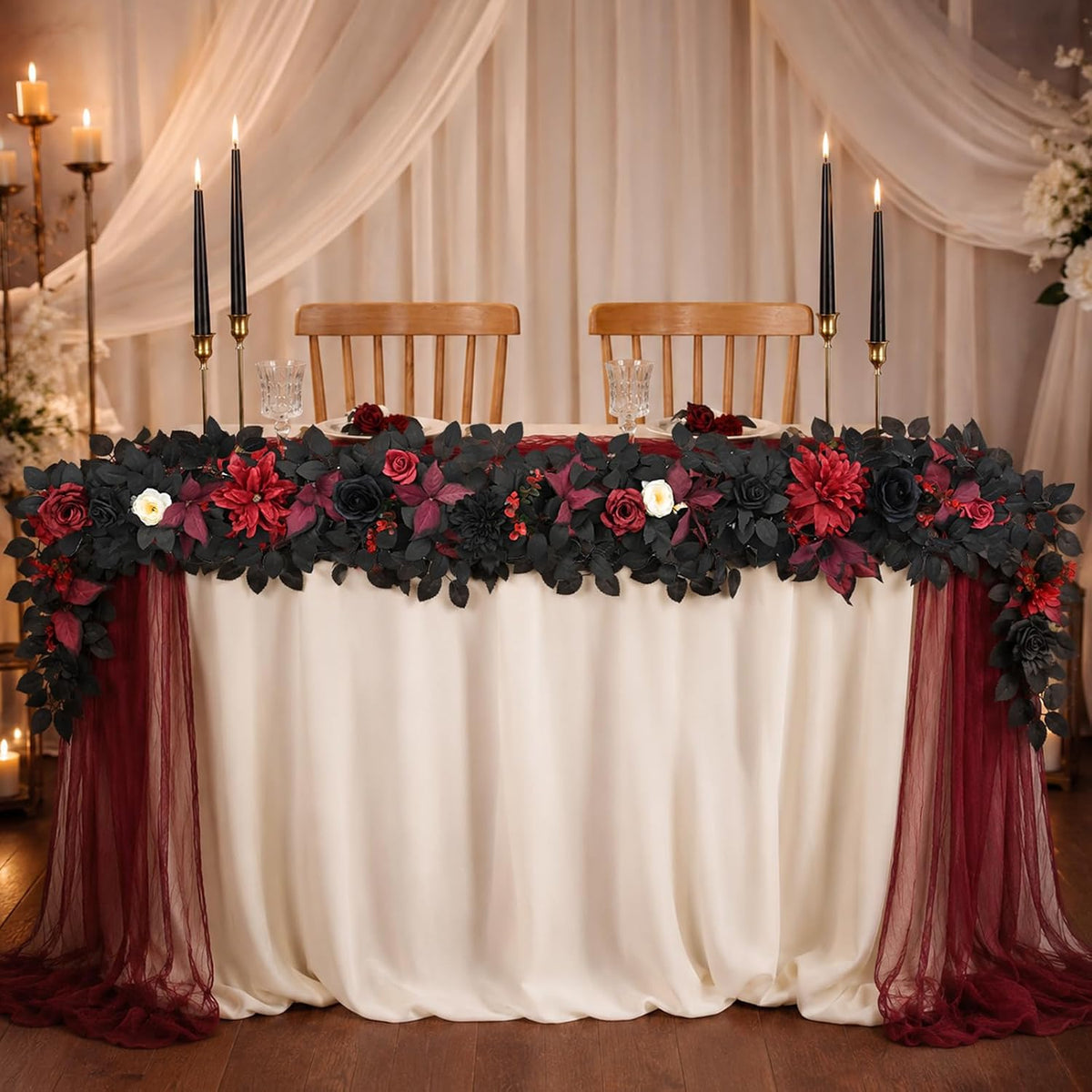 Waipfaru 2Pcs Halloween Garland, Artificial Rose Flower Garland for Mantle