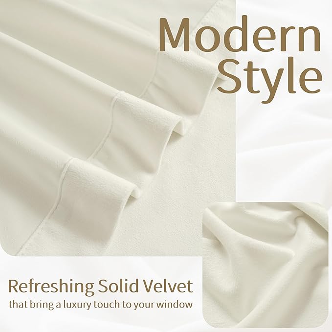 FMFUNCTEX Velvet Curtains Cream Room Darkening Curtain - Image 6