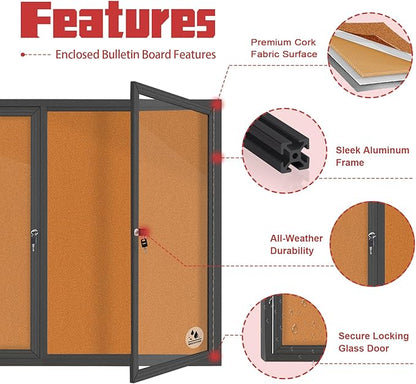 Enclosed Bulletin Board Lockable, Double-Door Weatherproof Outdoor Noticeboard - Image 3