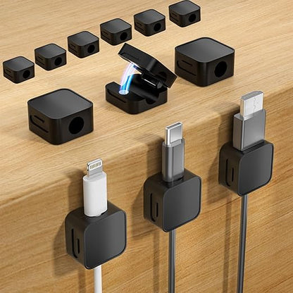12 Black Magnetic Cable Clips, Under Desk Cable Management, Cord Holder by Unknown