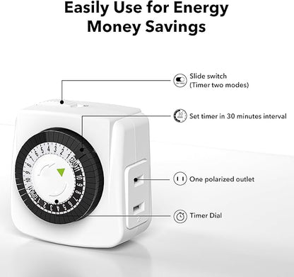BN-LINK Indoor Timers Plug Mechanical 2 Prong 24-Hour Mini Lamp Timers 2 Pack - Image 2