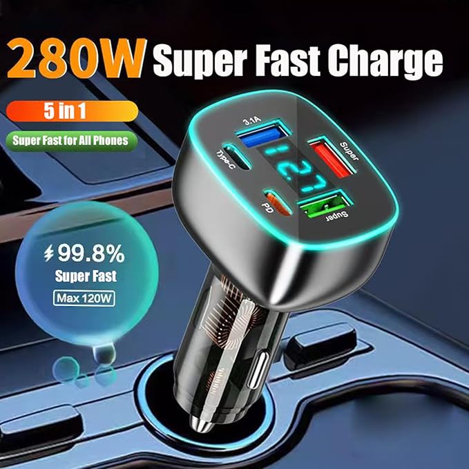 5 Port USB C Car Phone Charger - Image 2