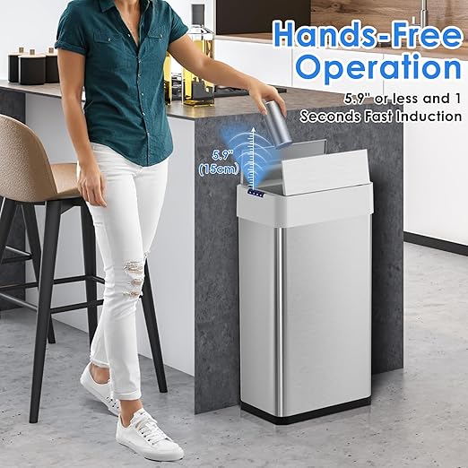 Arlopu 21.1 Gal Automatic Trash Can, 80L Stainless Steel Motion Sensor Garbage - Image 3