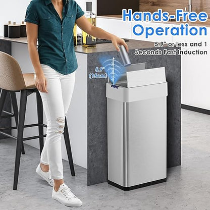 Arlopu 18.5 Gal Automatic Trash Can, 70L Stainless Steel Motion Sensor Garbage - Image 4