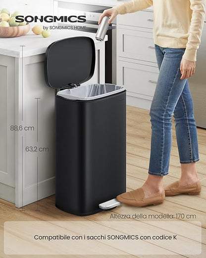SONGMICS 13 Gallon Trash Can, Stainless Steel Kitchen Garbage Can, Recycling or - Image 3