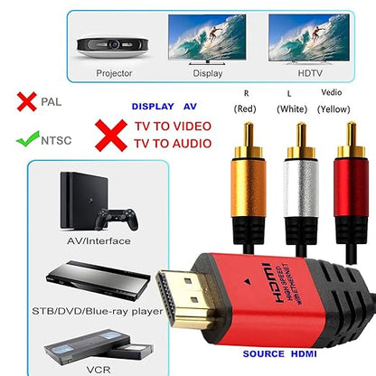 HDMI to RCA 6FT Cable with IC, HDMI Male to 3-RCA RD AV Cable Video Audio - Image 7