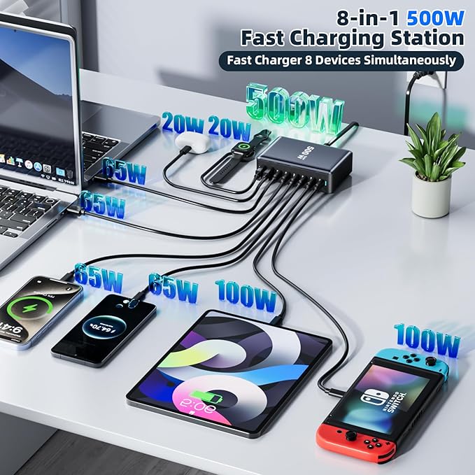 500W Fast Charging 8 Port USB C Charger Block - Image 2