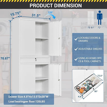 71" Metal Cabinet-White Heavy Duty Storage File Cabinet Steel Tool Cabinets - Image 2
