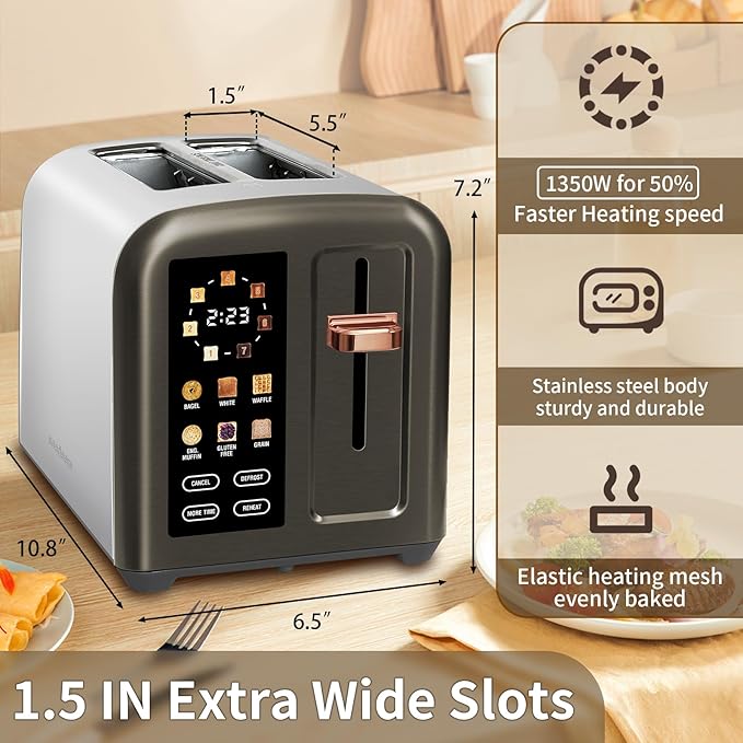 SEEDEEM Toaster 2 Slice, Full Touch Control Stainless Toaster, LCD Display - Image 2