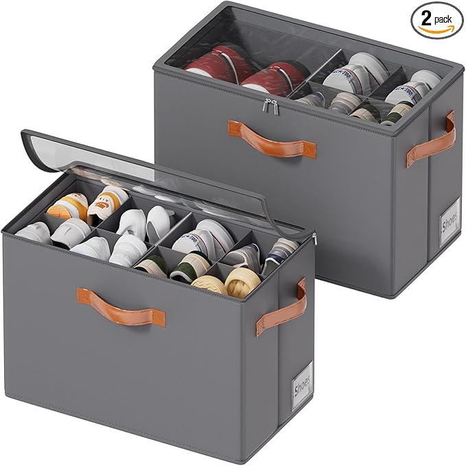 2 Pack Shoe Organizer for Closet, Foldable Shoe Storage Organizer by ISusaid
