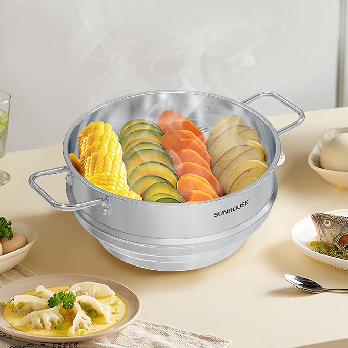 SUNHOUSE 5 Quart Stainless Steel Steamer Insert – Multi-Purpose Soup & Food - Image 9