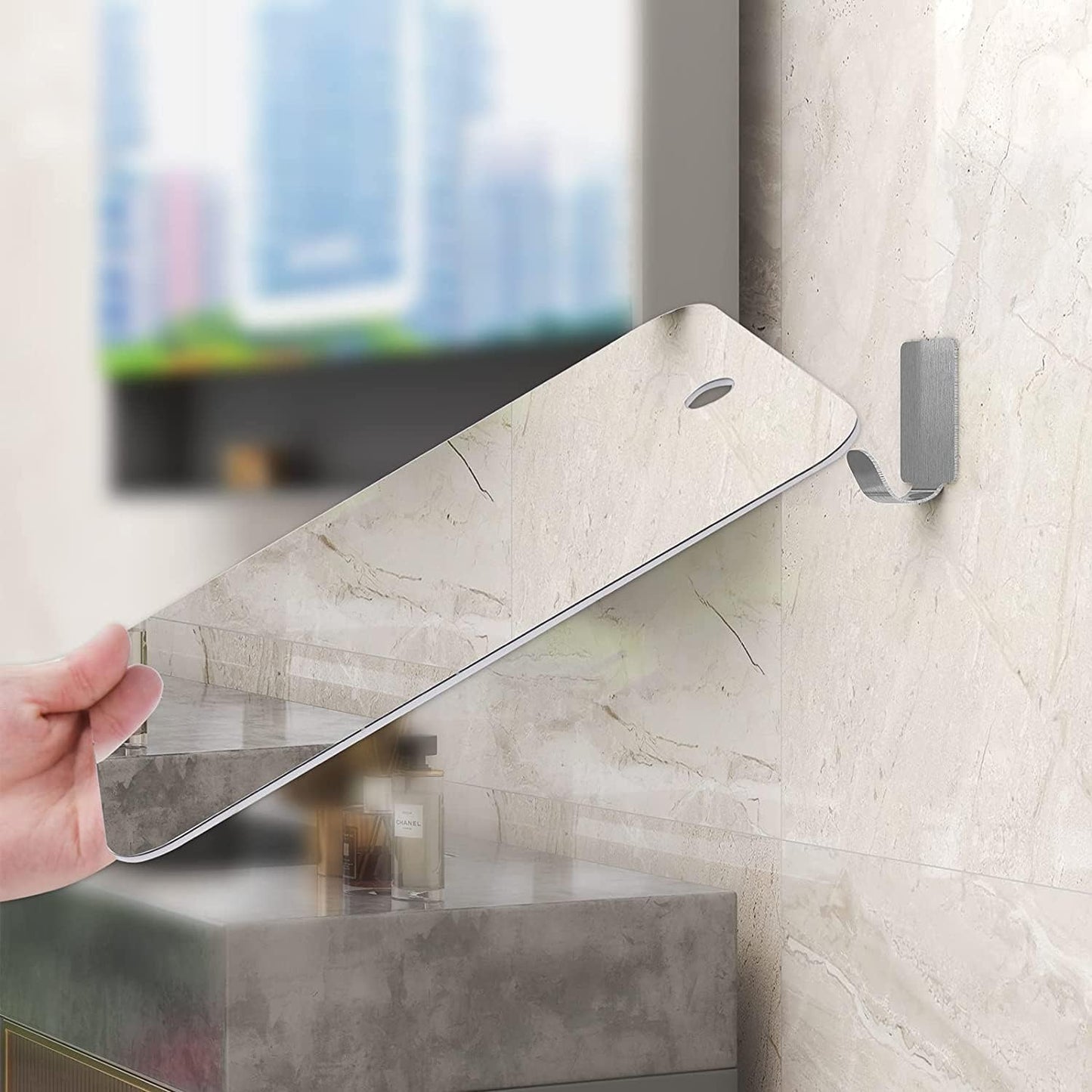 XoYo 2-Pack Fogless Shower Mirror, Includes 2 Adhesive Hooks, Anti-Fog Frameless Wall Hanging Makeup & Shaving Bathroom Accessory (Large+Small) | 2-Pack Deluxe Large + Small Anti Fog and Shatterproof Mirror in Bathroom(11 in X 7.48 in + 6 in X 4 in)