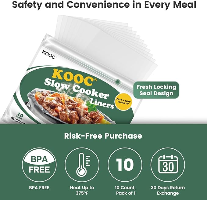 KOOC Slow Cooker Liners 11"x17" 10 count Middle Size Disposable Plastic Bags - Image 2