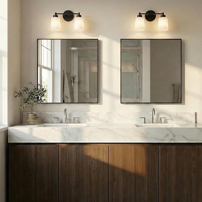 36''x36'' Large Black Square Mirror, Matte Metal Framed Bathroom Vanity Mirror - Image 7