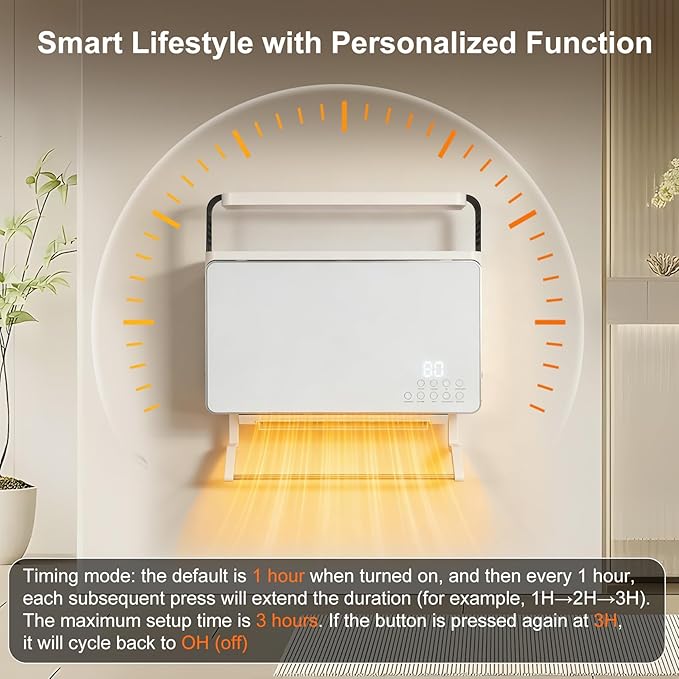 Wall Mounted Heater 1800W with Storage Rack, Smart Energy-Efficient Electric - Image 7