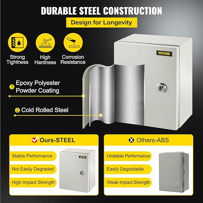 VEVOR NEMA Steel Enclosure, IP66 Waterproof & Dustproof, Outdoor/Indoor - Image 3