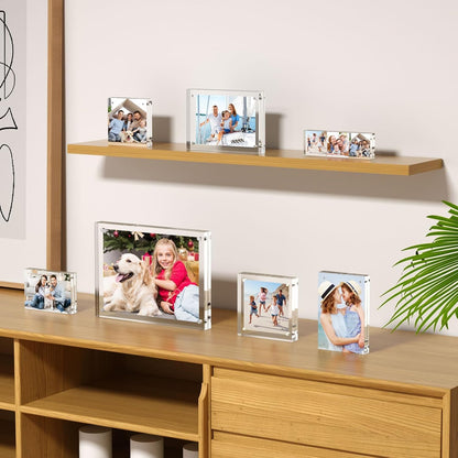 AITEE 5x5 Acrylic Picture Frames 3 Pack, Clear Picture Frames，20% Thicker | Freestanding Double Sided Magnetic Acrylic Lucite Frameless Transparent Square Frame Block Gift for Desktop Display