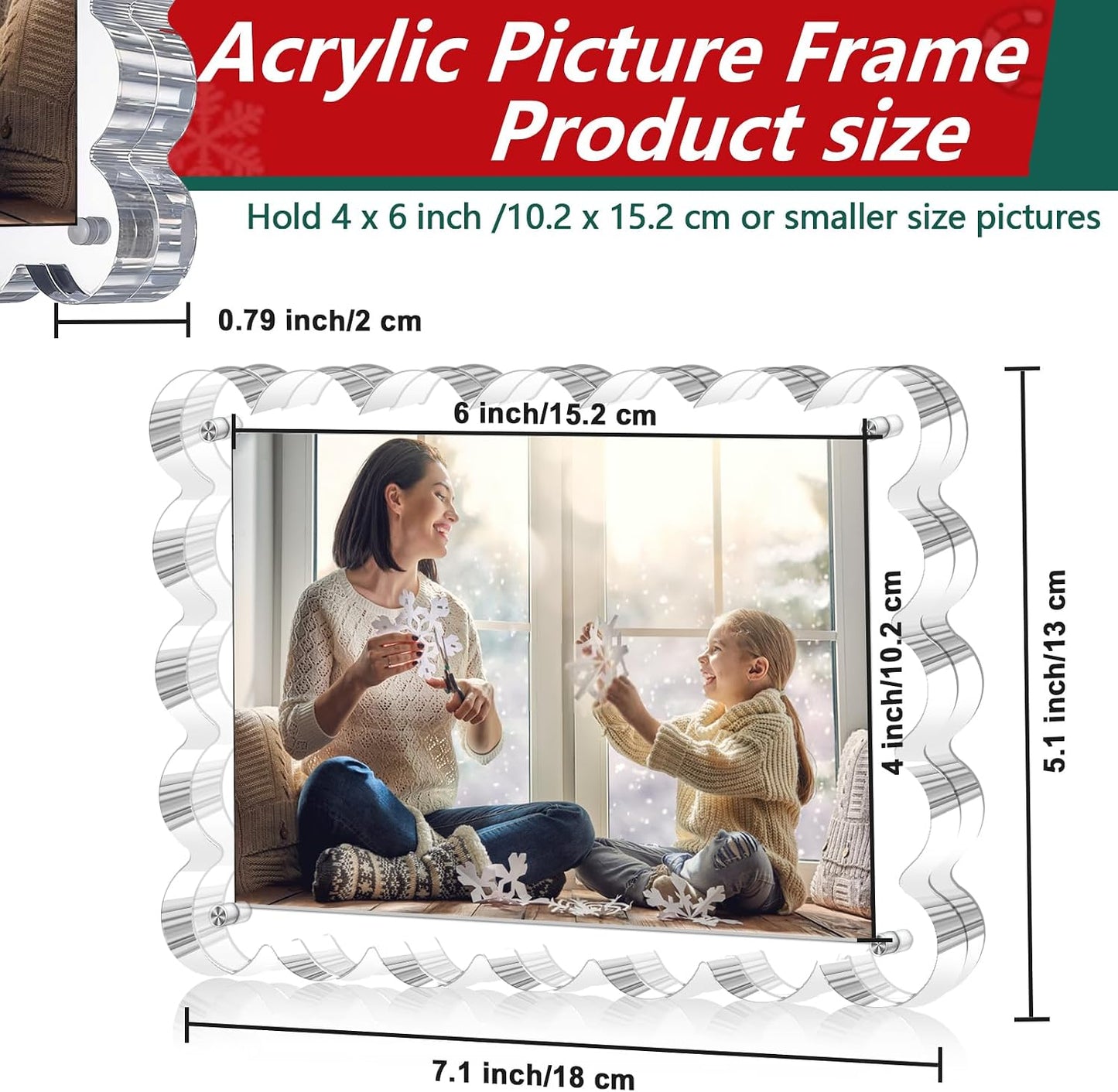 3 Pack Acrylic Picture Frame - 4x6 Magnetic Picture Frames | Double Sided Magnet Frames,10+10mm Thick Block, Clear Frameless Photo Scalloped Freestanding for Desktop Display