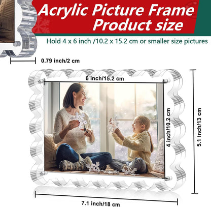 3 Pack Acrylic Picture Frame - 4x6 Magnetic Picture Frames | Double Sided Magnet Frames,10+10mm Thick Block, Clear Frameless Photo Scalloped Freestanding for Desktop Display