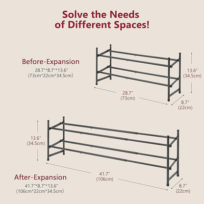 Tajsoon Expandable Shoe Rack for Closet 2 Tier, 28“-41“ Adjustable & Stackable - Image 3