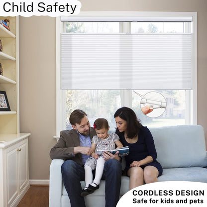 MiLin No Tools Top Down Bottom Up Cellular Shades Cordless No Drill Blinds for Windows Shades for Home Indoor Blinds and Shades - Light Filtering White 34 1/2" W x 64" H