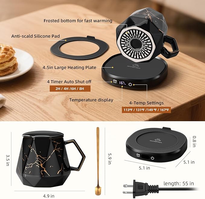 Coffee Mug Warmer & Unique Marbling Mug Set, Smart Heated Electric Cup Warmer - Image 8