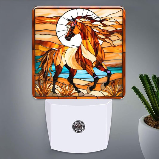 PODMemory Horse Stained Glass Night Lights Plug into Wall by PODMemory