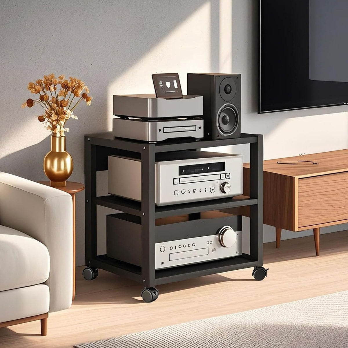 3 tier av media stand, audio rack tower, main product view