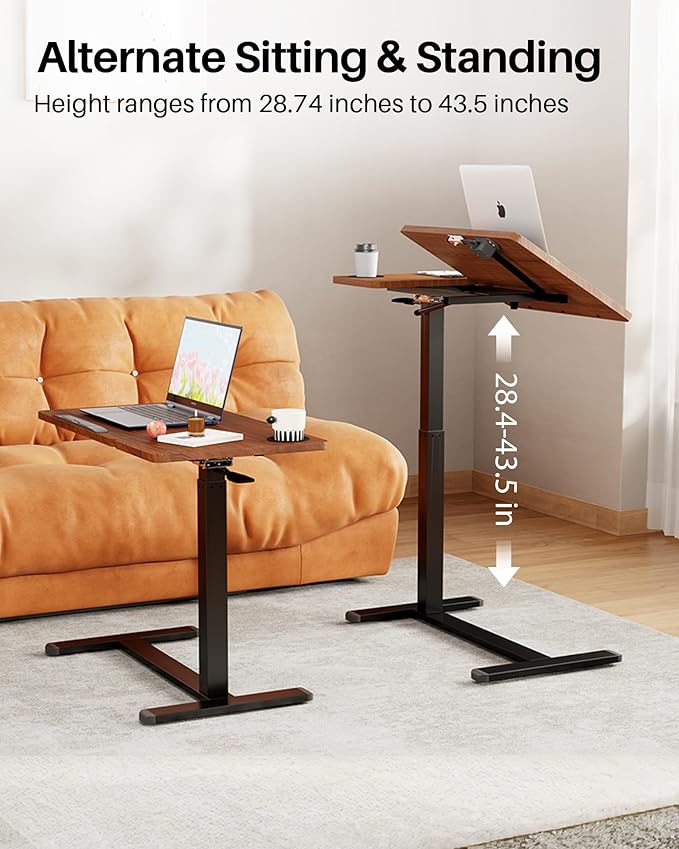Overbed Table with Wheels, Pneumatic Height Adjustable Overbed Bedside Table - Image 3