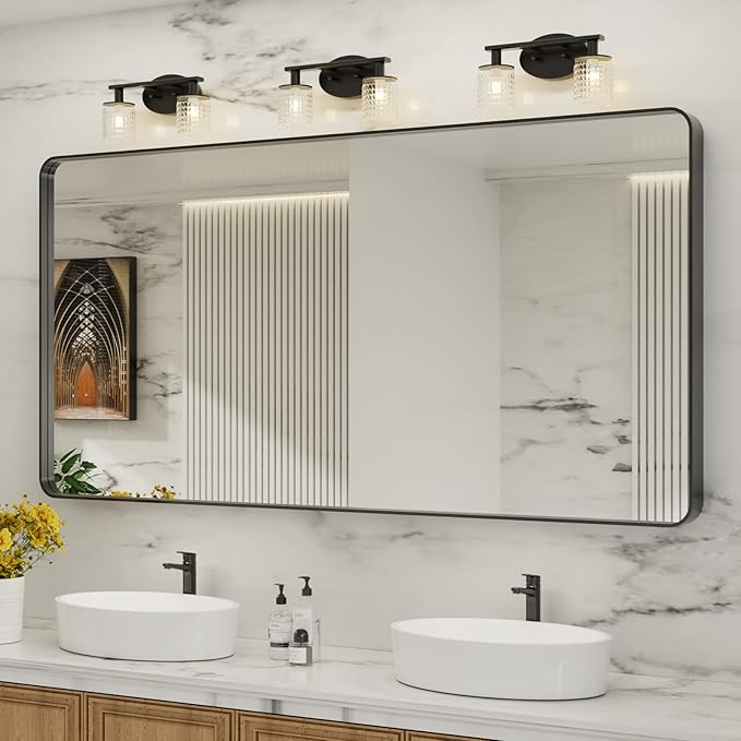 LOAAO Black Metal Framed Bathroom Mirror by LOAAO
