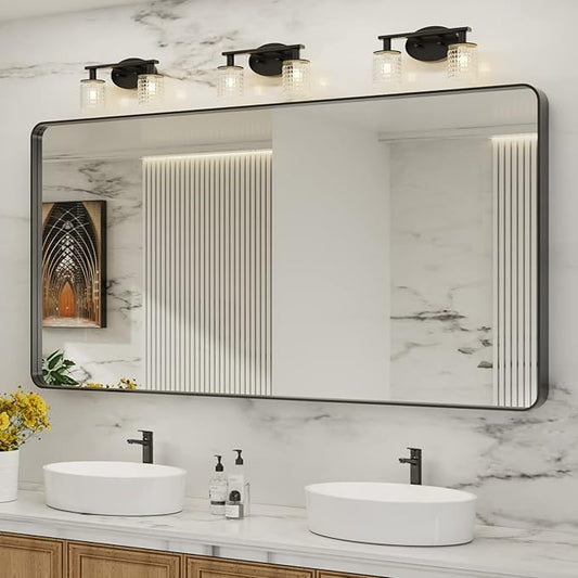 LOAAO Black Metal Framed Bathroom Mirror by LOAAO