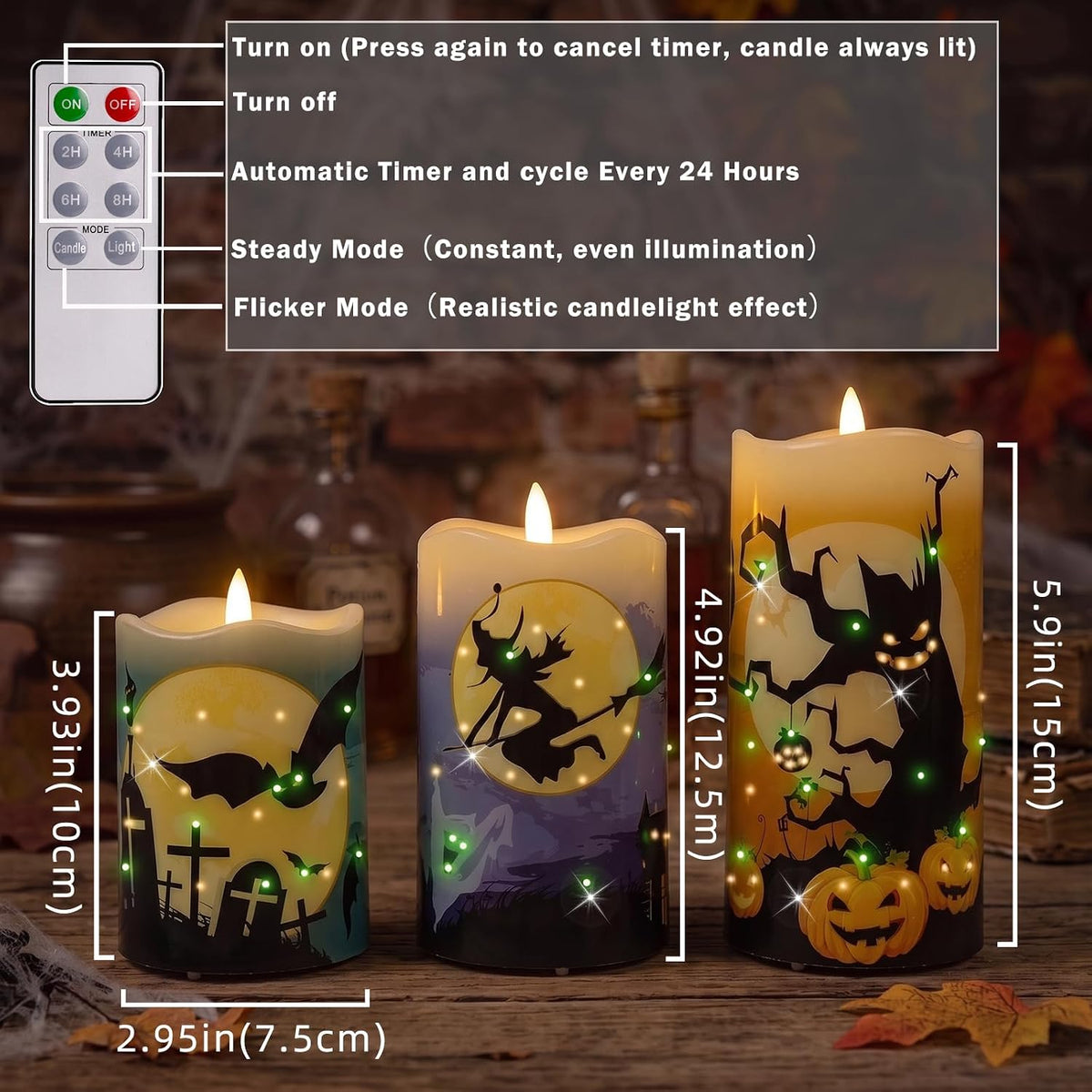 Halloween Flameless Candles, Battery Operated Candles with Remote