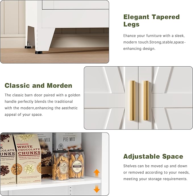 COFaR White Farmhouse Storage Kitchen Pantry Cabinet - Image 4