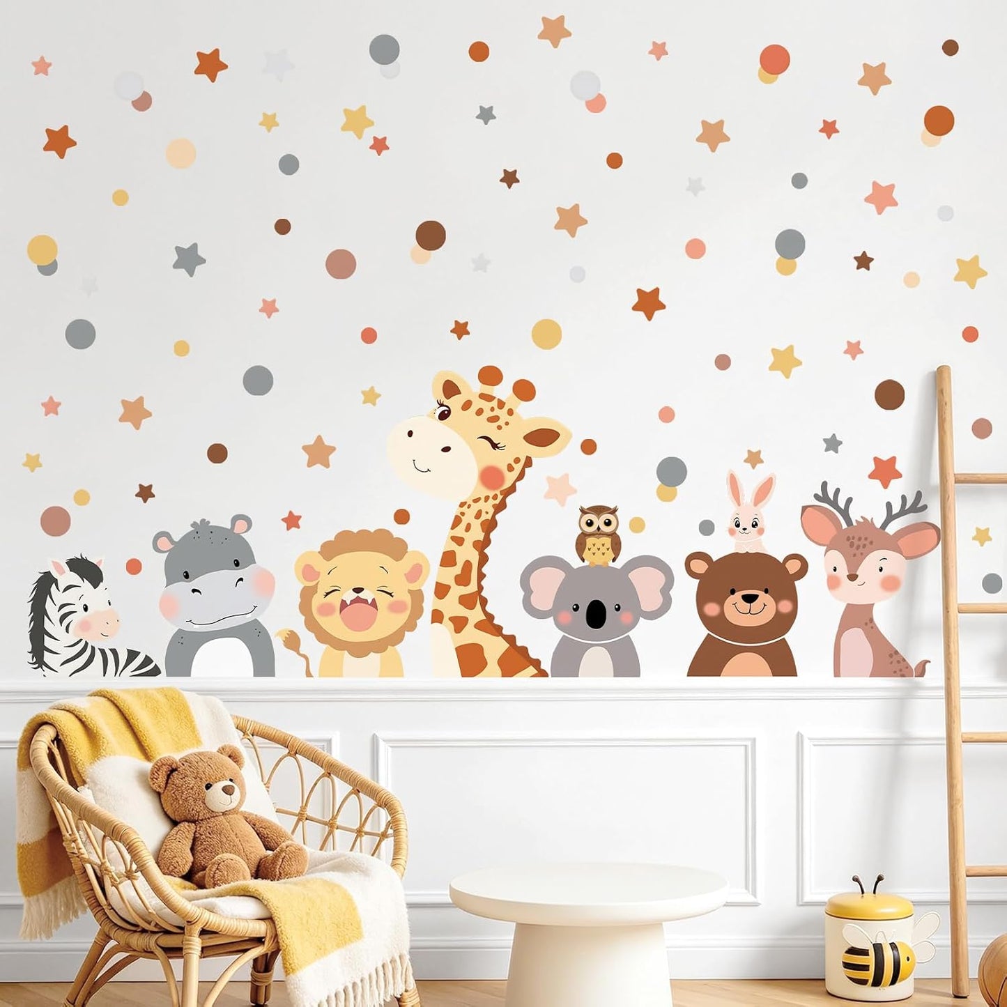 Tanlaby Animal Wall Decals Cartoon Jungle Forest Animals Wall Stickers | 79pcs Polka Dot Giraffe Bear Deer Lion Art Decals for Baby Nursery Kids Toddler Bedroom Playroom Birthday Party Decor