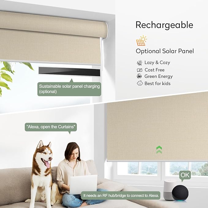 ZSHINE Motorized Blackout Roller Blinds Customize Width Remote Control Wireless - Image 4