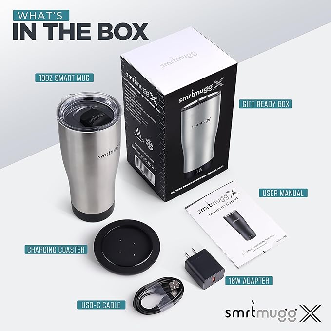 X Heated Coffee Mug 19 oz., 8 Hour Battery Life, Self-Heating, Adjustable Temp - Image 2
