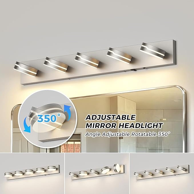 32In Motion Sensor Vanity Light Brushed Nickel, 3CCT 5-Light Modern LED - Image 2