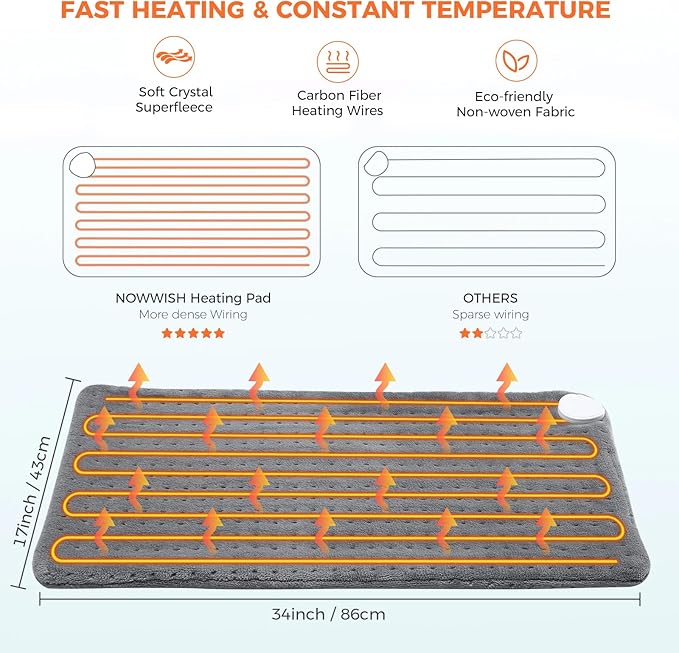 NOWWISH Heating Pad for Back Pain Relief & Period Cramps, 33x17 Inches Electric - Image 5