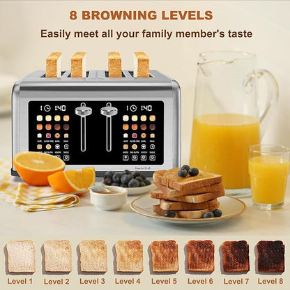 4 Slice Toaster Touch Screen, Stainless Steel Toasters Digital Timer, Dual - Image 4