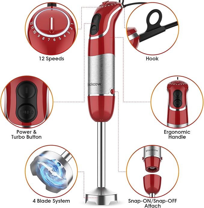 Blackcow Multi-Use 5 in 1 Immersion Blender 3.0, 800W 12 Speed Hand Blenders - Image 4