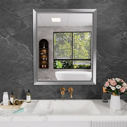 Amorho 30x36 Inch Bathroom Mirror Silver, Thick Metal Framed Wall Mirrors by Amorho