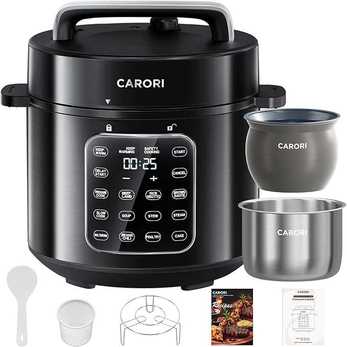9-in-1 Electric Pressure Cooker 6 Qt, Dual Inner Pots, Stainless Steel Pot and by CARORI